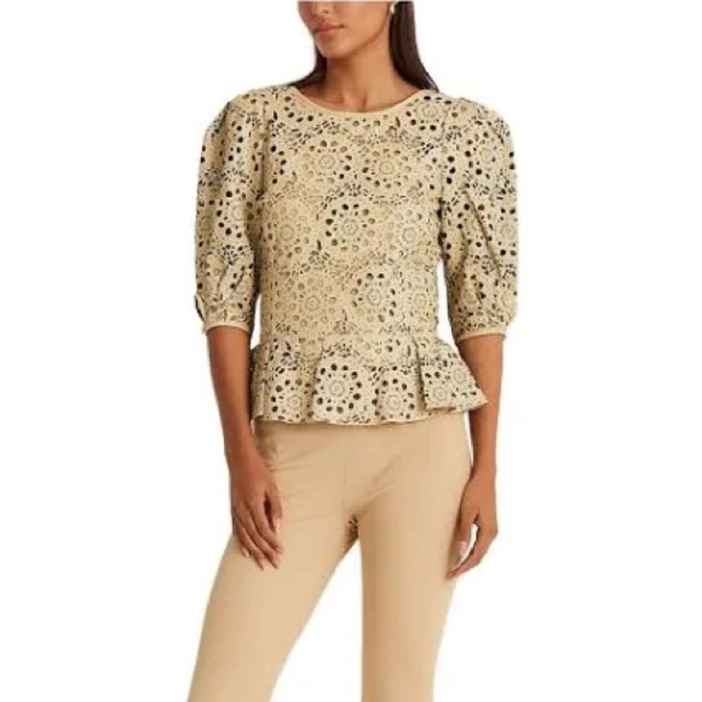 L.Ralph Lauren 100% Lambskin Leather Laser Cut Peplum Top, NWT, Size 16 - Picture 5 of 13